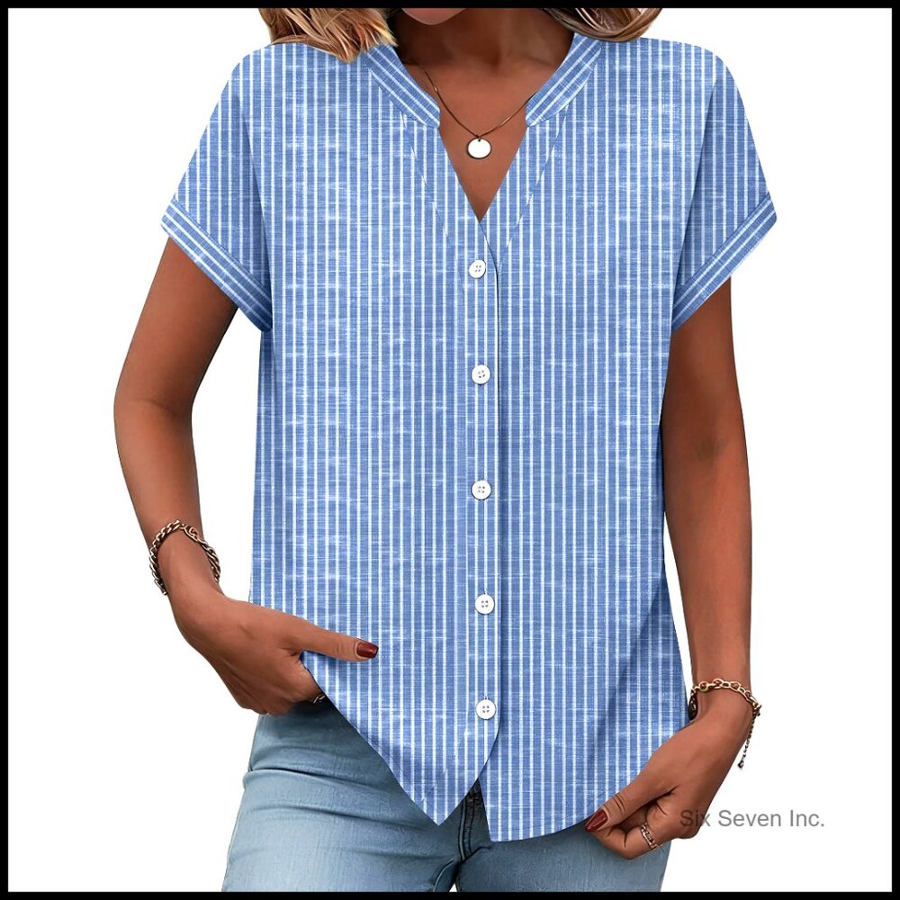 Lightweight Polyester Spandex Button Down Shirt V… - image 1